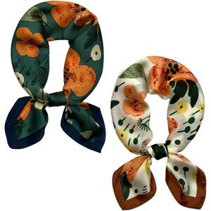 Silk Satin 31 Flowers Head Scarf Medium Square Hair Scarf for Women 28 Inches